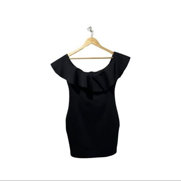 Guess black scuba ruffle bodycon dress size L - Picture 3 of 10